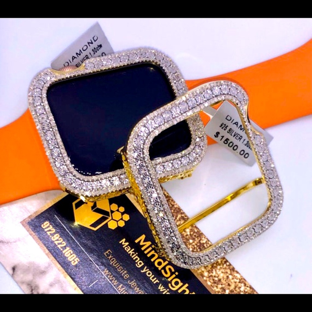 10k Gold Vermeil REAL DIAMOND Apple Watch bezel NOT CZ NOT Fake Free appraisal!